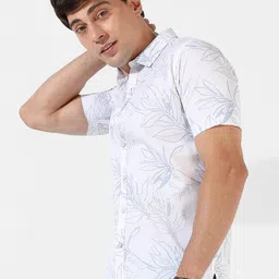 Campus Sutra Classic White Tropical Printed Spread Collar Cotton Casual Shirt-image-20