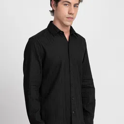 KISSOSS Classic Slim Fit Self Design Cotton Casual Shirt-image-10