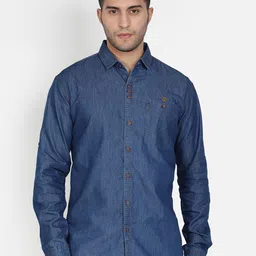 Kuons Avenue Men Blue Smart Denimax Slim Fit Cotton Casual Shirt-image-67