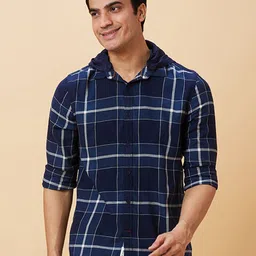 Being Human Slim Fit Tartan Checks Hooded Casual Shirt-image-50