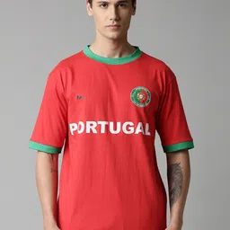 Breakbounce Men Red & Green Typography Printed Pure Cotton T-shirt image 1