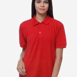 TEEMOODS Women Red Polo Collar Outdoor T-shirt-image-11