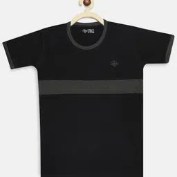 CHIMPRALA Boys Black & Charcoal Colourblocked Cotton Round Neck T-shirt-picture-55