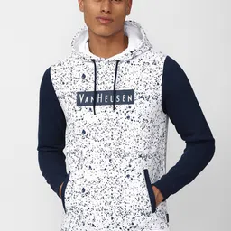 van heusen V Dot Men White Printed Hooded Sweatshirt-picture-1