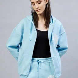 DELAN Floral Printed Hooded Fleece Front-Open Sweatshirt-picture-17