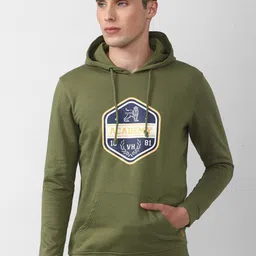 Van Heusen ACADEMY Men Olive Green Printed Hooded Sweatshirt-picture-23