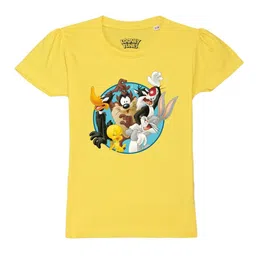 Looney Tunes by Wear Your Mind Girls Yellow & Blue Looney Tunes Printed Cotton T-shirt-image-32