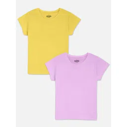 Kids Ville Girls Yellow & Violet Set Of 2 Round-Neck T-shirt-picture-15