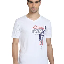 DYCA Men White Typography Printed V-Neck Raw Edge T-shirt-picture-18