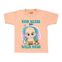 KNITROOT Kids Peach-Coloured Typography Printed Cotton T-shirt-image-78
