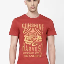 Wrangler Men Red & Yellow Typography Printed T-shirt image 1