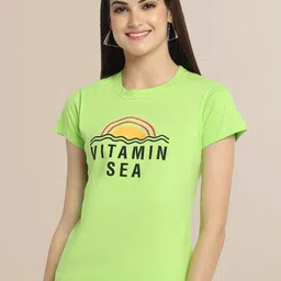 Fabflee Women Red & Fluorescent Green Typography  Pack of 3 T-shirt image 2