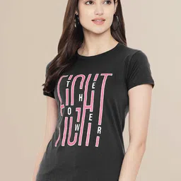 Fabflee Women Coral & Grey Pack Of 3 Printed Cotton T-shirts image 2