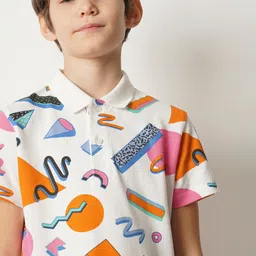 Jack & Jones Junior Boys Grometric Printed Polo Collar Pure Cotton T-shirt image 3