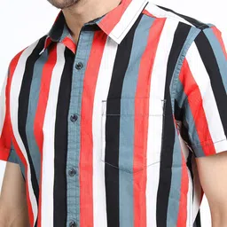LOCOMOTIVE Men Multicoloured Slim Fit Multi Stripes Striped Casual Shirt image 2