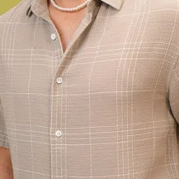 LOCOMOTIVE Premium Khaki Dobby Textured Checked Relaxed Shirt image 2