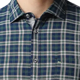 Basics Slim Fit Tartan Checks Spread Collar Full Sleeves Cotton Shirt image 2