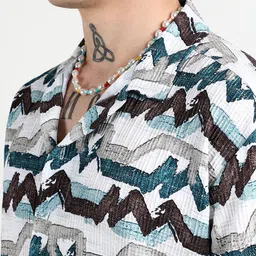 Campus Sutra Men Comfort Line Strokes Printed Cuban Collar Oversized Casual Shirt image 2