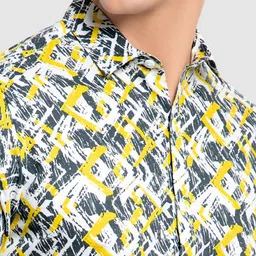 Beyoung Abstract Printed Spread Collar Twill Cotton Casual Shirt image 3