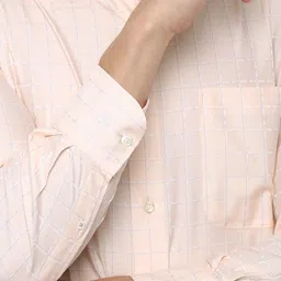 Luxure by Louis Philippe Men Cream-Coloured Checked Cotton Semiformal Shirt image 4