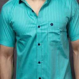 INDIAN THREADS Slim Fit Opaque Vertical Striped Cotton Formal Shirt image 3