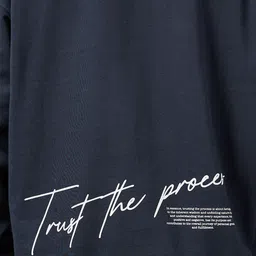 Styli Navy Blue Hooded Long Sleeves Cotton Pullover Oversized Sweatshirt image 4