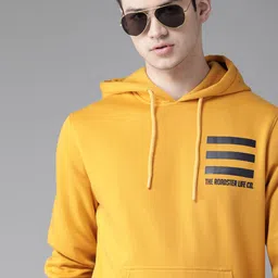 Roadster Men Mustard Yellow Solid Hooded Sweatshirt image 2