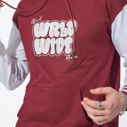 Maniac Typography Printed Hooded Cotton Pullover Sweatshirt image 3