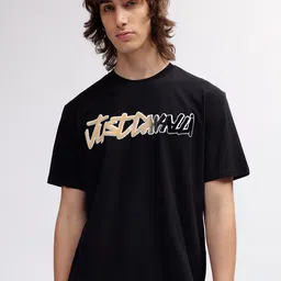 Just Cavalli Men Typography Printed Pure Cotton Crew Neck T shirt image 2