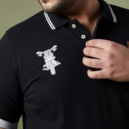 bigbanana Men Plus Size Black Polo Collar Bio Finish T-shirt image 2