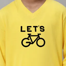 Friskers Boys Yellow Typography Printed V-Neck Applique T-shirt image 3