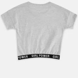 Pantaloons Junior Girls Grey Melange & Black Printed T-shirt image 2