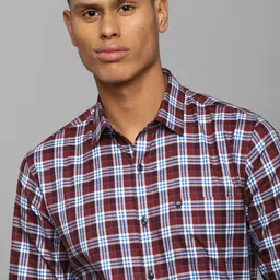 Allen Solly Men Maroon Slim Fit Tartan Checked Cotton Formal Shirt image 2