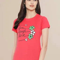 Fabflee Women Coral & Grey Pack Of 3 Printed Cotton T-shirts image 3