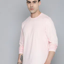 Mast & Harbour Pink Long Sleeves Regular Fit Cotton T-shirt image 4