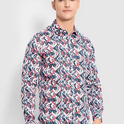 Beyoung Abstract Printed Spread Collar Twill Cotton Casual Shirt image 3