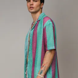 Campus Sutra Balanced Striped Oversized Shirt image 3