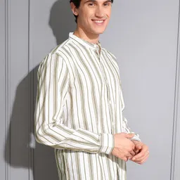 LOCOMOTIVE Striped Mandarin Collar Casual Shirt image 3