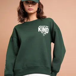 Tokyo Talkies Green Typography Printed Long Sleeves Oversized Pullover image 2
