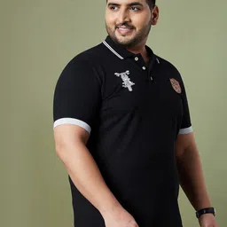 bigbanana Men Plus Size Black Polo Collar Bio Finish T-shirt image 5