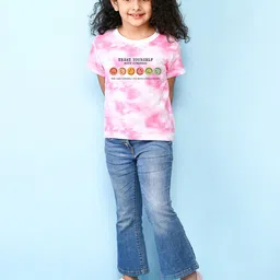 NUSYL Girls Typography Printed Tie &  Dye T-shirt image 3
