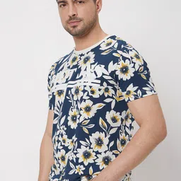 Mufti Slim Fit Floral Printed Cotton Casual T-shirt image 3