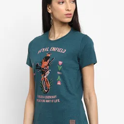 Royal Enfield Women Green Typography Printed T-shirt image 3