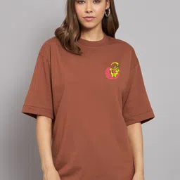 Imsa Moda Typography Printed Drop Shoulder Cotton Oversized Longline T-shirt-picture-15