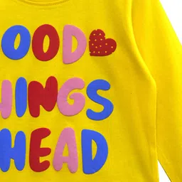 a.t.u.n. A T U N Girls Yellow Typography Printed Applique T-shirt image 2