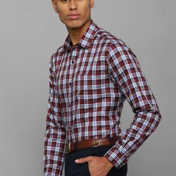 Allen Solly Men Maroon Slim Fit Tartan Checked Cotton Formal Shirt image 3