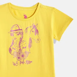 U.S. Polo Assn. Kids Girls Yellow Graphic Printed Pure Cotton T-shirt image 3