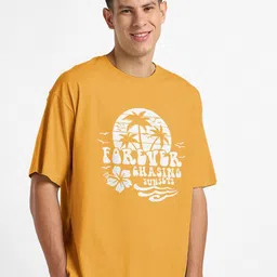 NOBERO Men Graphic Printed Pure Cotton Round Neck Oversized T-shirt image 3