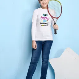 NUSYL Girls White Typography Print Long Sleeves Cotton T Shirt image 3