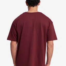 The Souled Store Men Burgundy Solid Round Neck Oversized T-Shirt image 4